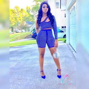 Blue Rhinestone short set